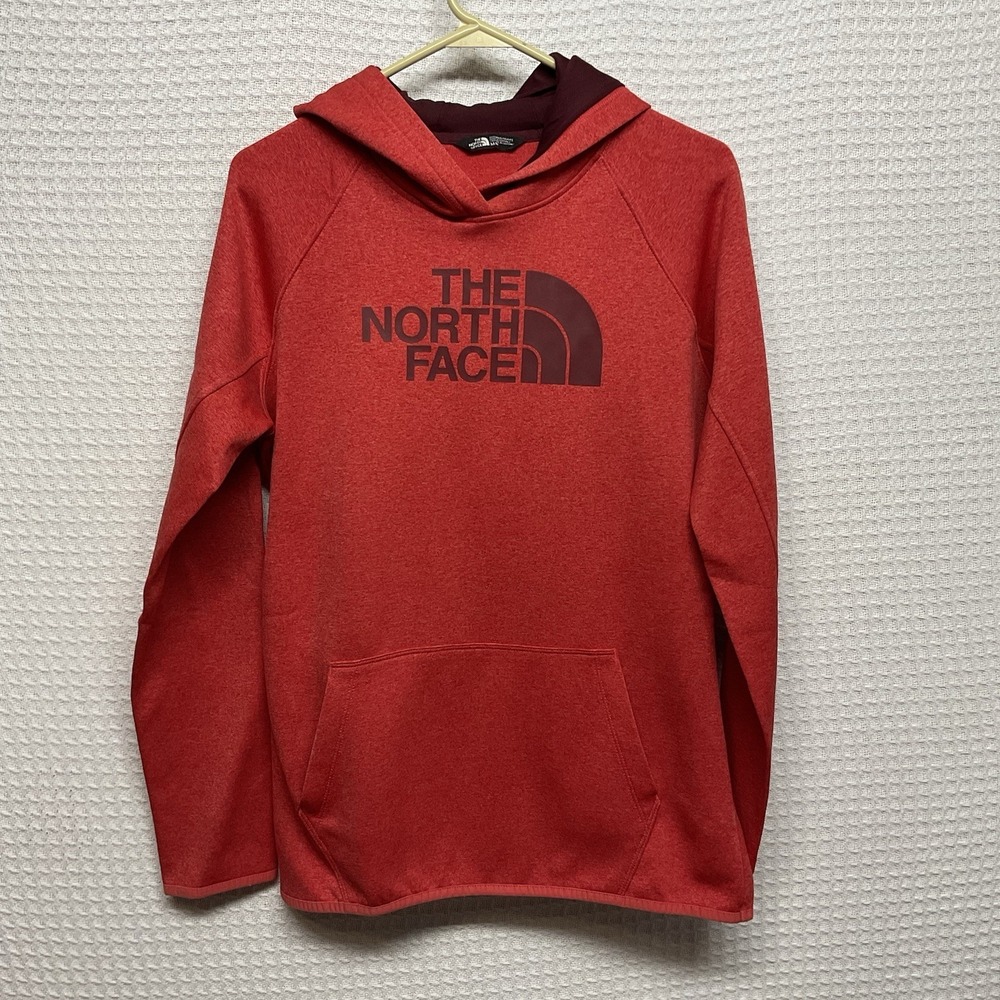 The North Face Red Logo Polyester‎ Hoodie Sweatshirt Womens Medium Thumbholes